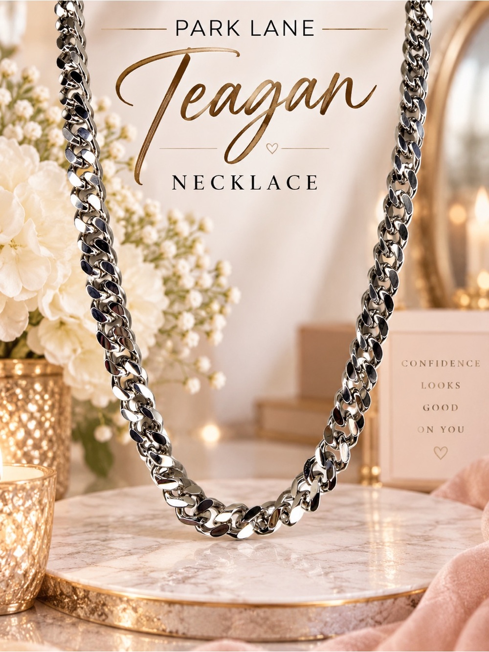 Park Lane Teagan Necklace Stainless Silver Cuban Link Chain Women’s Statement